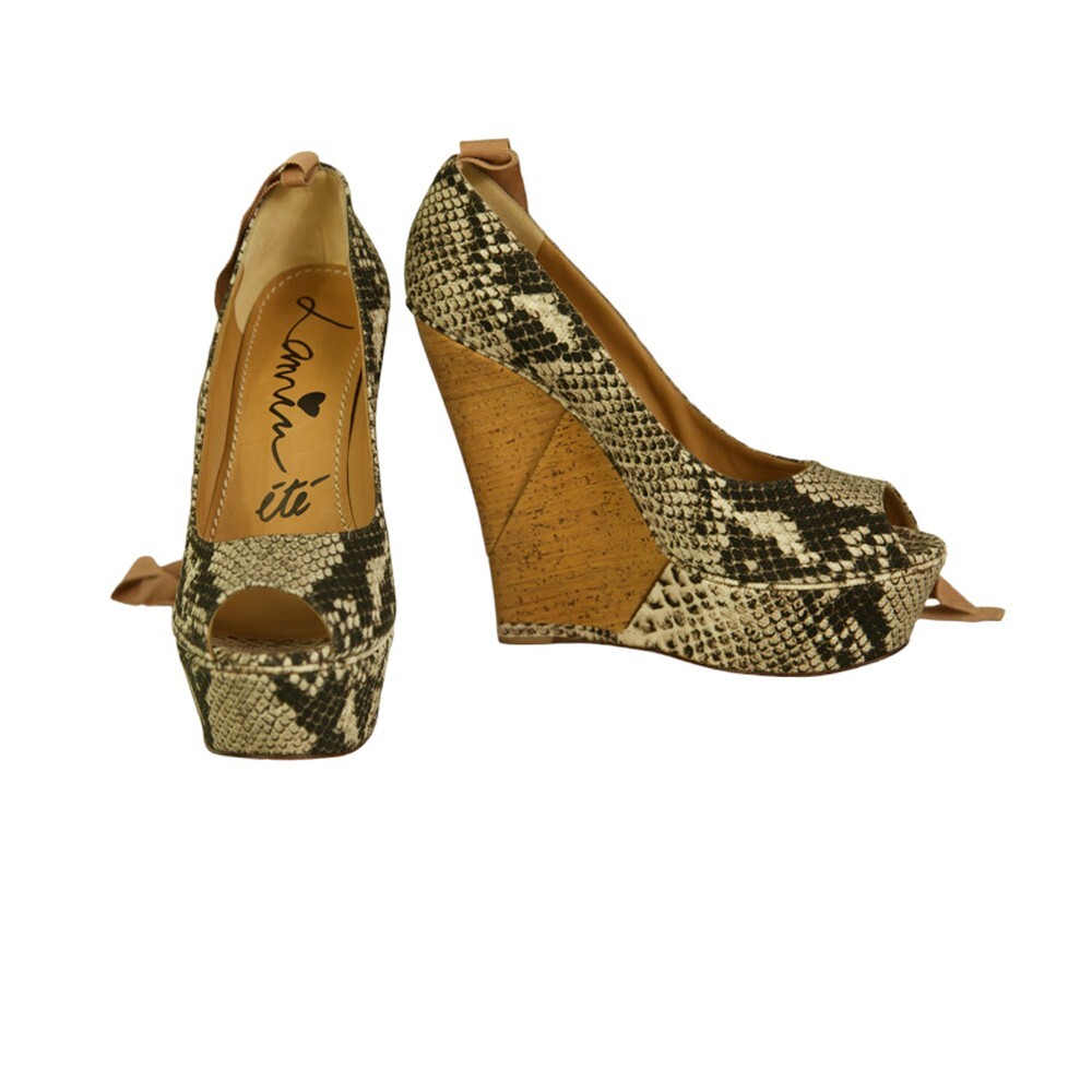 Lanvin Sake Pattern Canvas High Cork Heel Wedges Platform  display picture 1