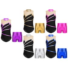 Kids Girls Dance Outfit Dancing Dancewear Striped Clothes Set Gymnastics Ballet