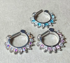 1pc Alternating Color Gems Septum Clicker 316L Surgical Steel 16 gauge Nose Ring