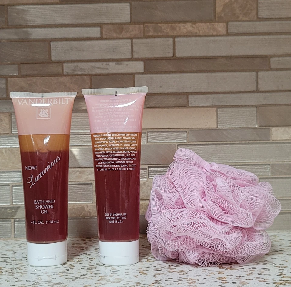 Gel de ducha y baño de lujo Vanderbilt 4 FL. 0z 118 ML CADA JUEGO DE 2 + PUF de baño Foto 2 de 2