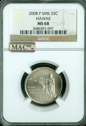 2008 P HAWAII QUARTER NGC MS68 SMS PQ 2ND FINEST REGISTRY MAC SPOTLESS *