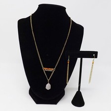 Gold-tone Orange Earrings Necklace Set - New