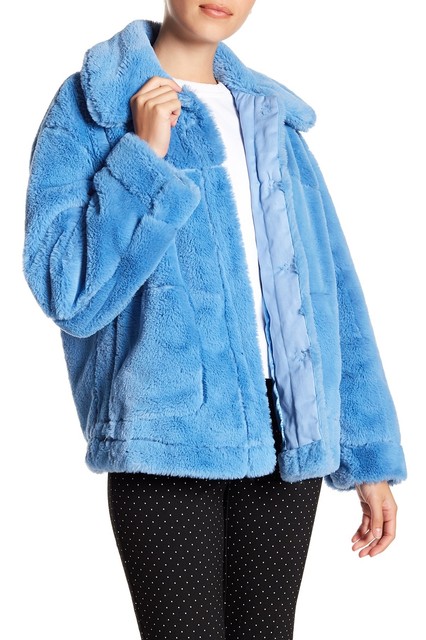 sky blue faux fur jacket