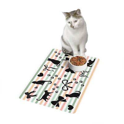 Cute Cat Food Mat, Coquette Bow Design, Pet Feeding Station, Cat