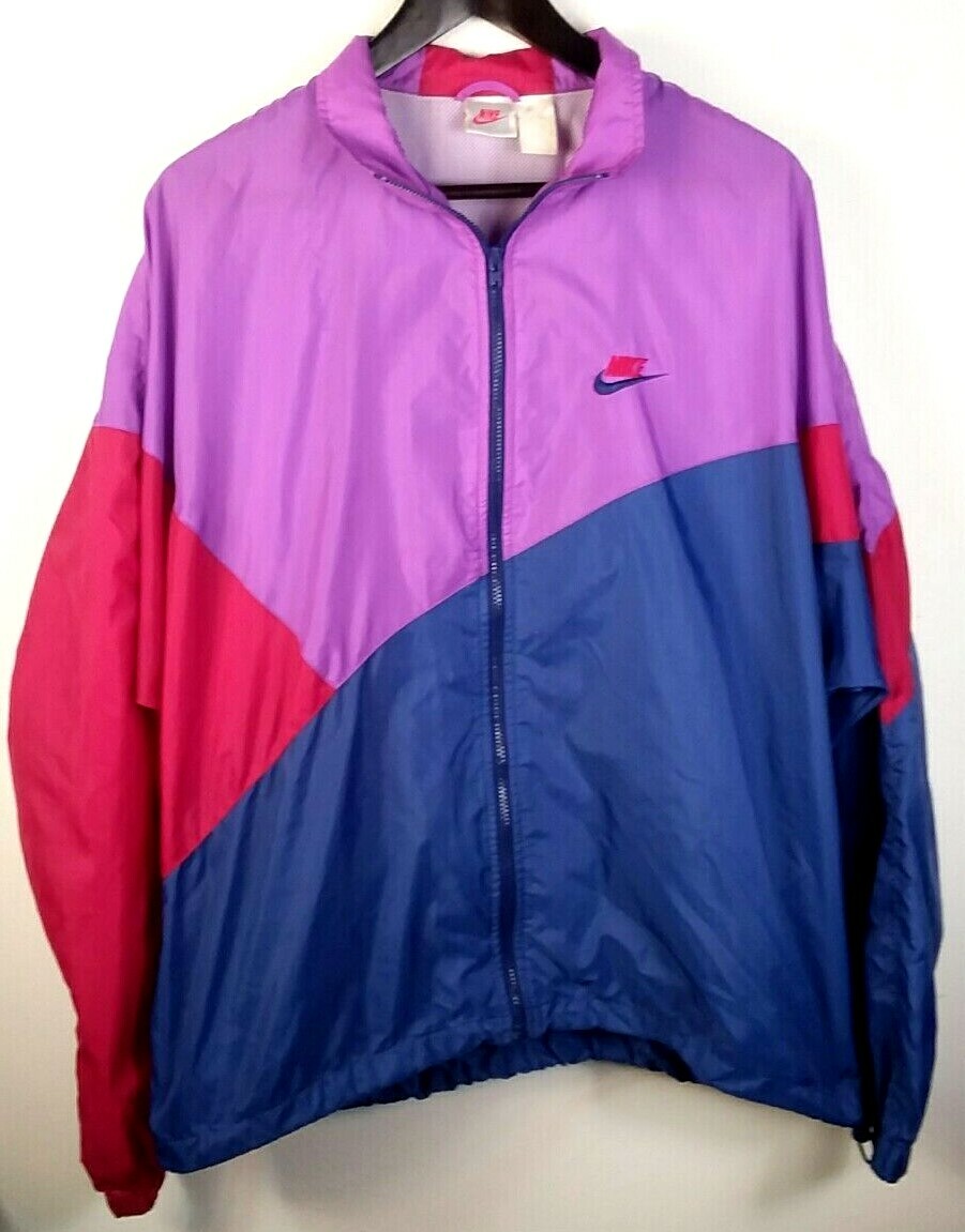 Vintage Mens Color Block Nike Jacket Wind Breaker Purple Red Blue