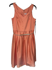 CALVIN KLEIN Womens Dress 12 Orange Belted Sleeveless Midi Fit + Flare