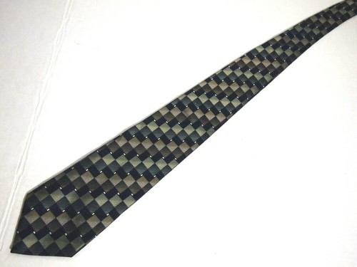 Geoffrey Beene Mens Necktie Tie Navy Blue Green Checkered 58" - Picture 2 of 4