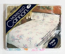 NIP Vintage CANNON MONTICELLO Corry Twin Flat Sheet White Floral No-Iron 1980’s