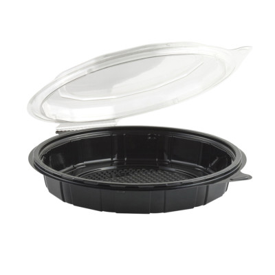 Anchor Packaging 9'' Shallow Black Base Hinged Clamshell Plastic Container 100/Ct