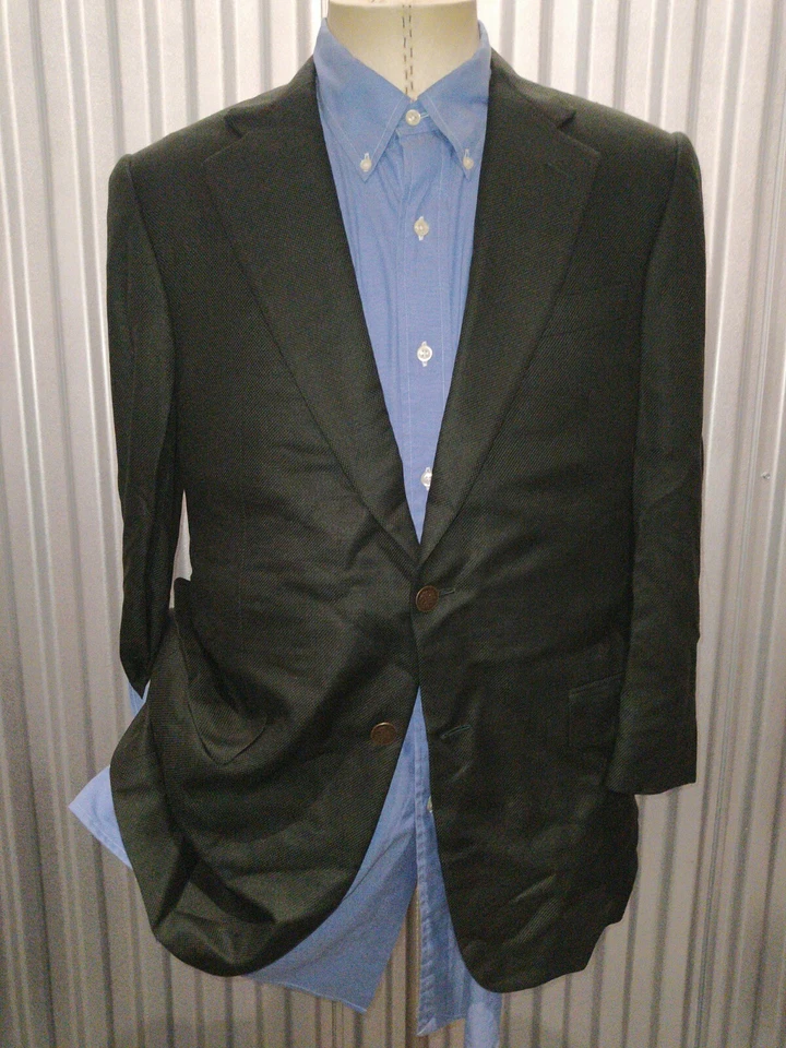 38S Hickey Freeman Loose-Weave Wool Green Hopsack Copper buttons Blazer Jacket - Image 2 of 4