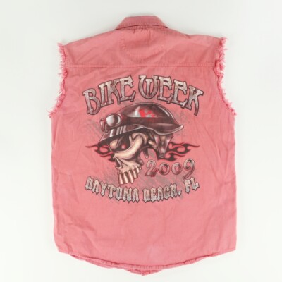 VTG Daytona Bike Week Cutoff Biker Design Solid Shirt Pink Men's L