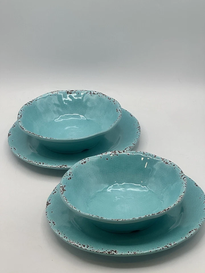 Juego de 2 platos de melamina IL Mulino New York 2 cuencos color aguamarina envejecida Foto 4 de 4