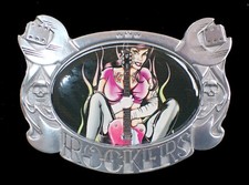 HOT GIRL D. VICENTE ROCKERS BELT BUCKLE WITH GUITAR PEWTER  CHROME NEW