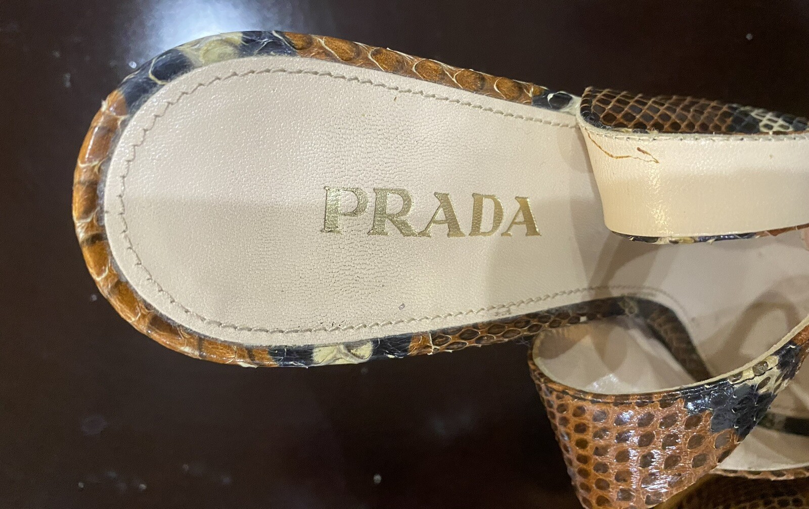 PRADA Python Snakeskin Open Toe Slingback Heels S… - image 3