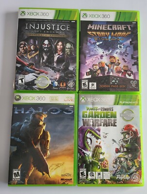 Xbox 360 Game Bundle or Game Lot Minecraft, Halo 3, Plants Vs Zombie, Injustice