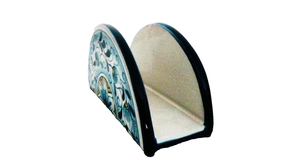 180127  Portatovaglioli in ceramica Sorrentina cm 16 x 8 x 6  colore Azzurro - Immagine 2 di 3