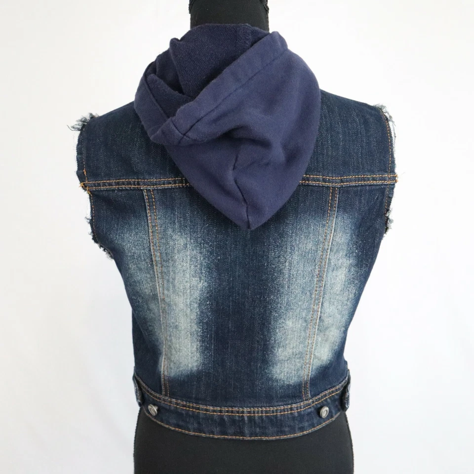 Chaleco Rue 21 Mujer Pequeño Denim Azul Jean Chaqueta Sin Mangas Sudadera con Capucha Abotonada Foto 3 de 4