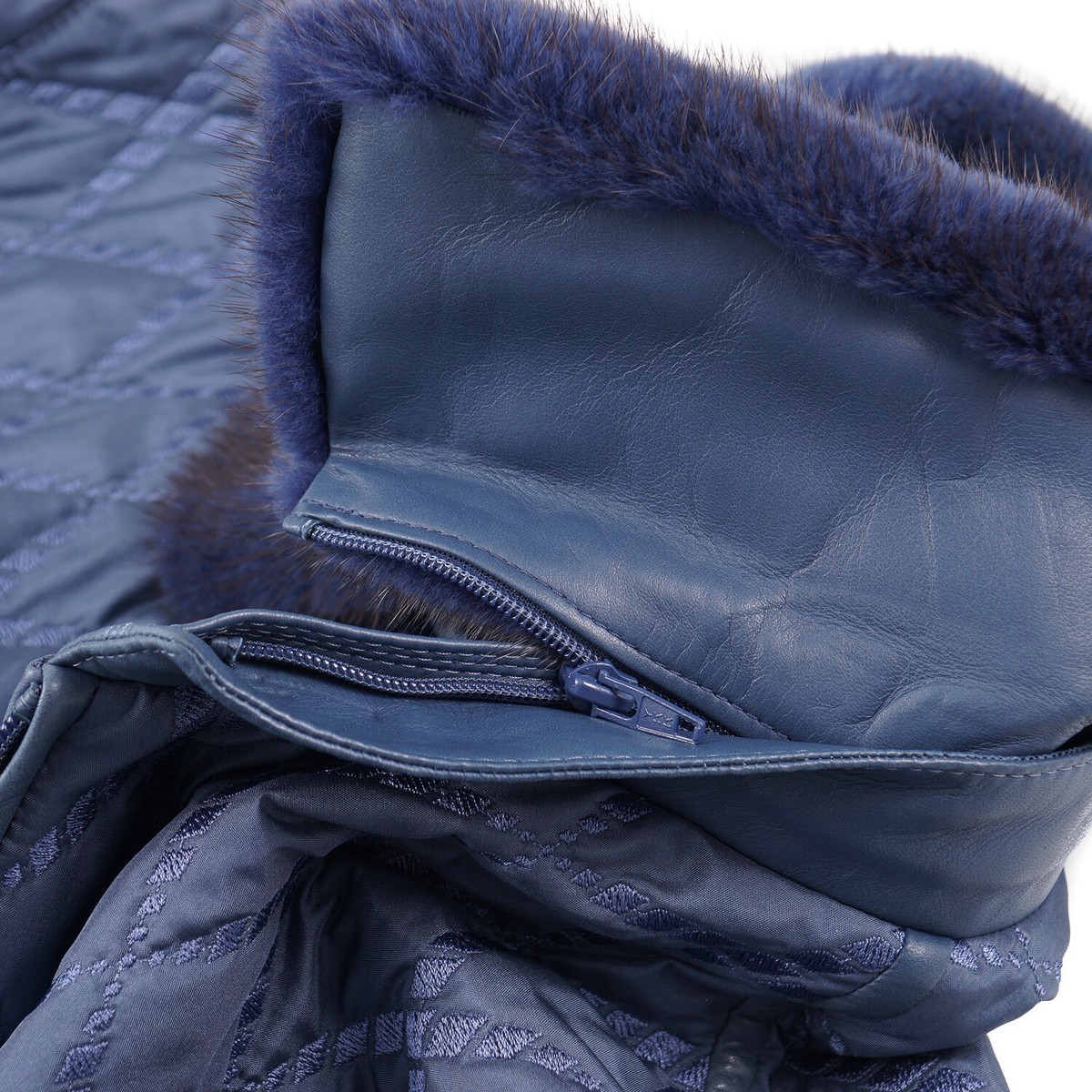Zilli Leather-Detailed Quilted Silk Down Jacket with Mink Zilli Leather-Detailed Quilted Silk Down Jacket with Mink