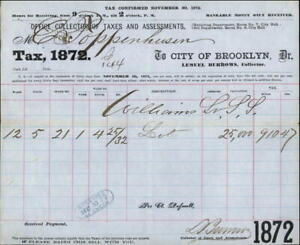 1872 Brooklyn City of Brooklyn Receipt for tax payment Williams Lemuel Burrows O