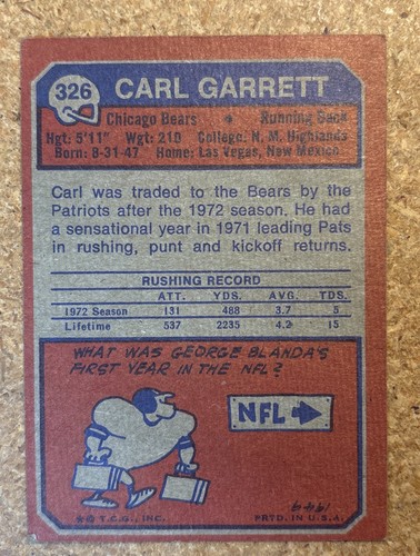 1973 Topps Carl Garrett #326 - Picture 2 of 2