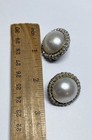10k White Gold Pearl Melee Sapphire Cluster English Lock Earrings 26.4mm 14.71 g — photo 6