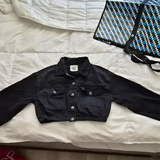 Madden NYC Women s Black Cropped Jacket M Button Front Long Sleeve Pockets