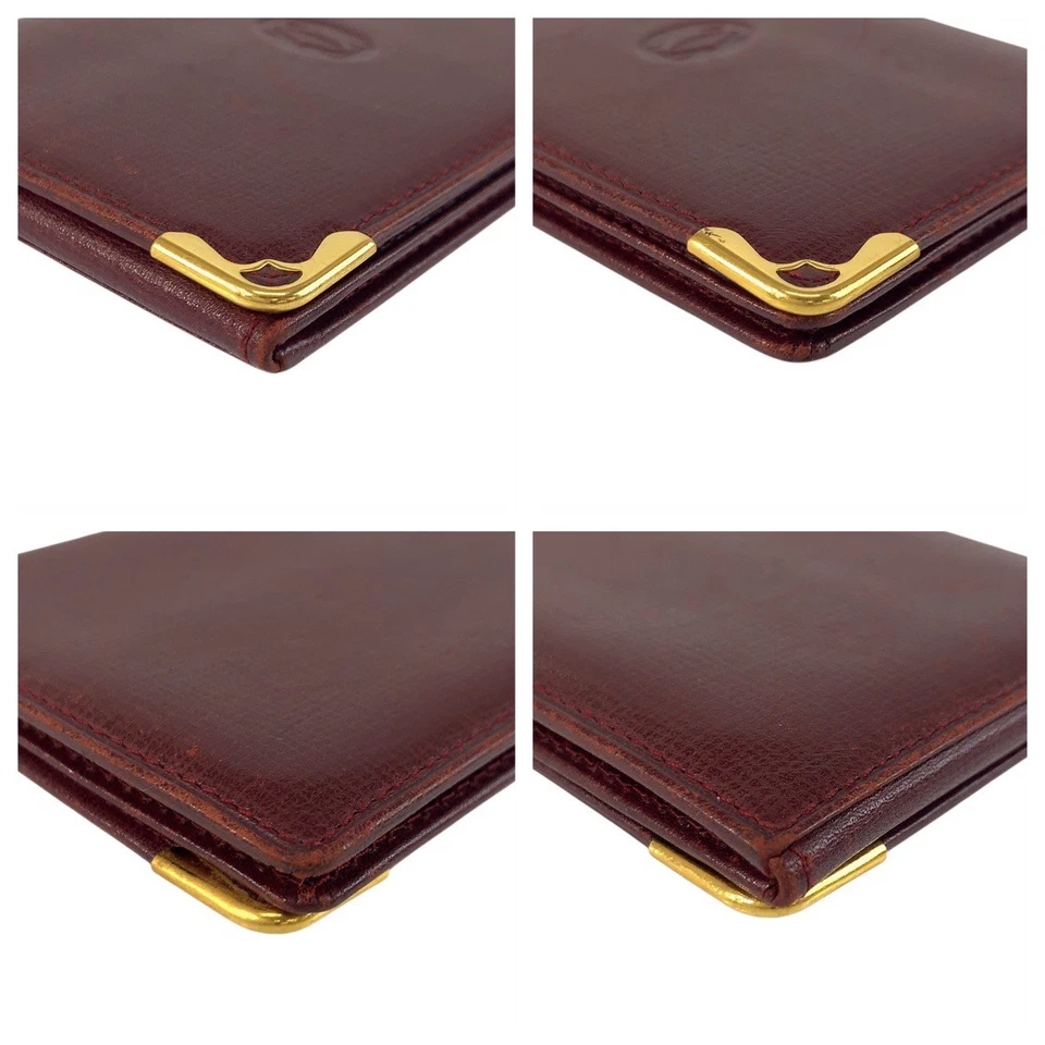 Estuche para tarjetas CARTIER Must Line L16 estuche para pase burdeos dorado herrajes cuero Foto 3 de 4