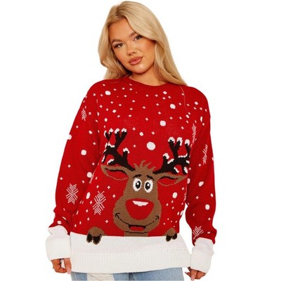 Damen Rentier Weihnachtspullover Unisex Strick Weihnachtspullover Neuheit Warm Pullover