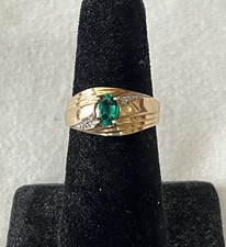 10K Yellow Gold Mens Ring with Oval Emerald R...