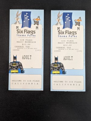 Six Flags Magic Mountain Pair Vintage 1996 Admission Ticket Batman Bugs ...