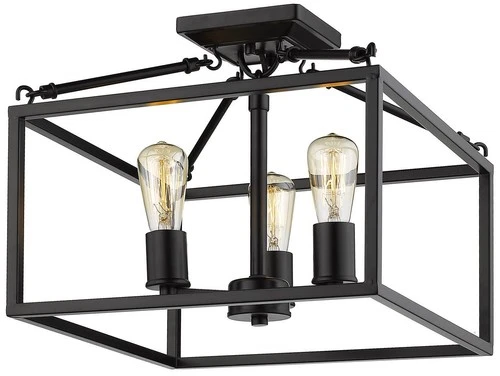 Golden Lighting Wesson 14" Matte Black Square 3-Light Ceiling Light - Picture 2 of 8