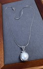 Vintage Necklace Sterling Silver 925 Snake Chain Mother of Pearl Pendant