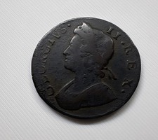 Great Britain George II Halfpenny, Date Reads 1736, Young Head Copper, Good