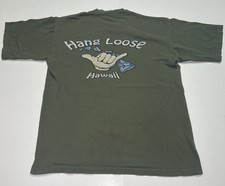 Vintage Hang Loose Hawaii T Shirt Olive Green All Sport Surf Tee USA Size S