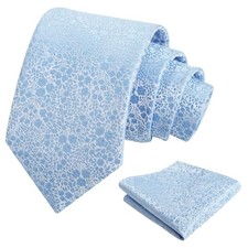 Mens 3.15inches Floral Tie with Flower Printed Handkerchief 142-baby Blue-c