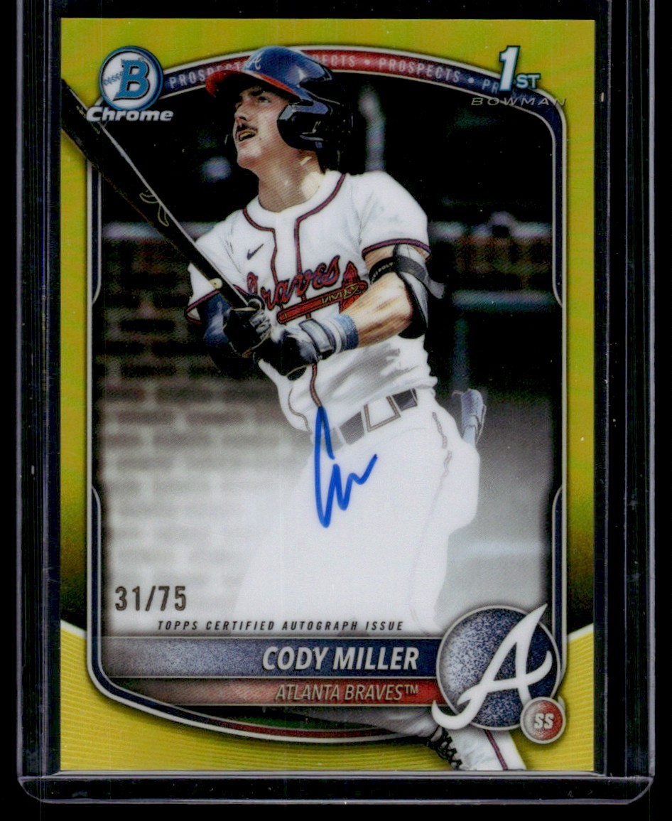 CODY MILLER 2025 BOWMAN DRAFT CHROME #CPA-CM YELLOW REFRACTOR AUTO 31/75