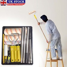 Set Paint Rollers Extension Pole Tray Brush Roller Sleeves Painting Wall Ceiling