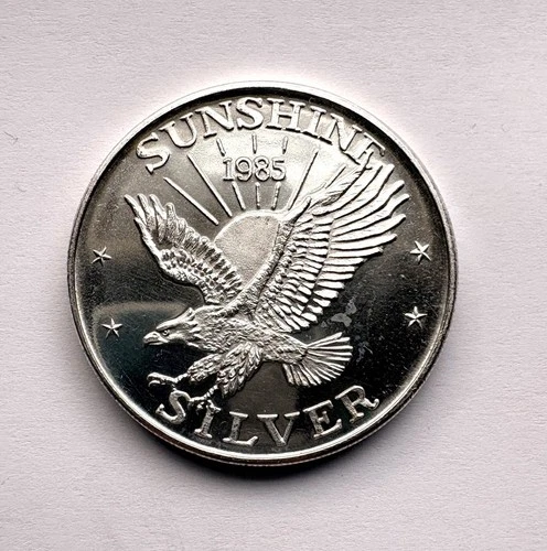1985 Sunshine Mining Silver Round – 1 oz .999 Fine Silver – Vintage C-010