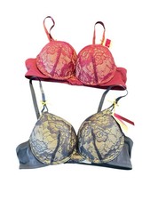 Lot 2 Push Up Bras Padded Underwire Purple Blue Lace Women's Size 36C