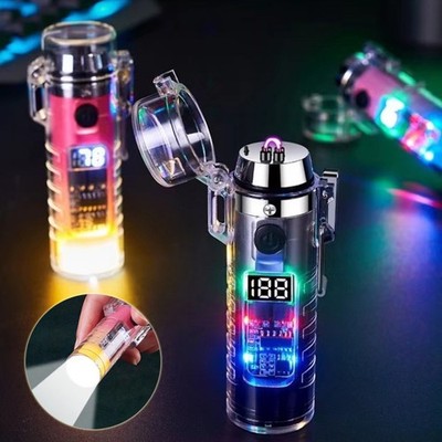 Transparent Shell Dual Arc USB Charging Lighter Outdoor Waterproof LED Colorful 