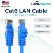 CAT6 Ethernet LAN Network RJ45 Patch Cable 1.5FT-20FT Multipack LOT, Blue