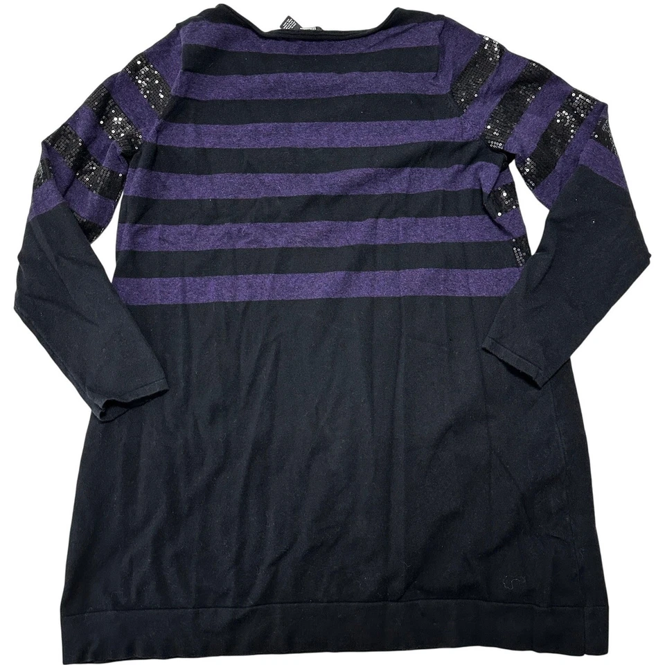 Alfani Dress Womens Plus 1X Black Purple Long Sleeve Sequins Cotton Blend   — 第 2/4 张图片