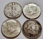 Lot of 4 Silver 1943‑S Walker 1950 Franklin (Toned/Bent)  2× 1966 Kennedys • X50