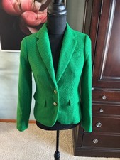 J.Crew Wmn s Bright Green Tweed Blazer Jacket w/ Gold Tone Buttons Sz 00 A691