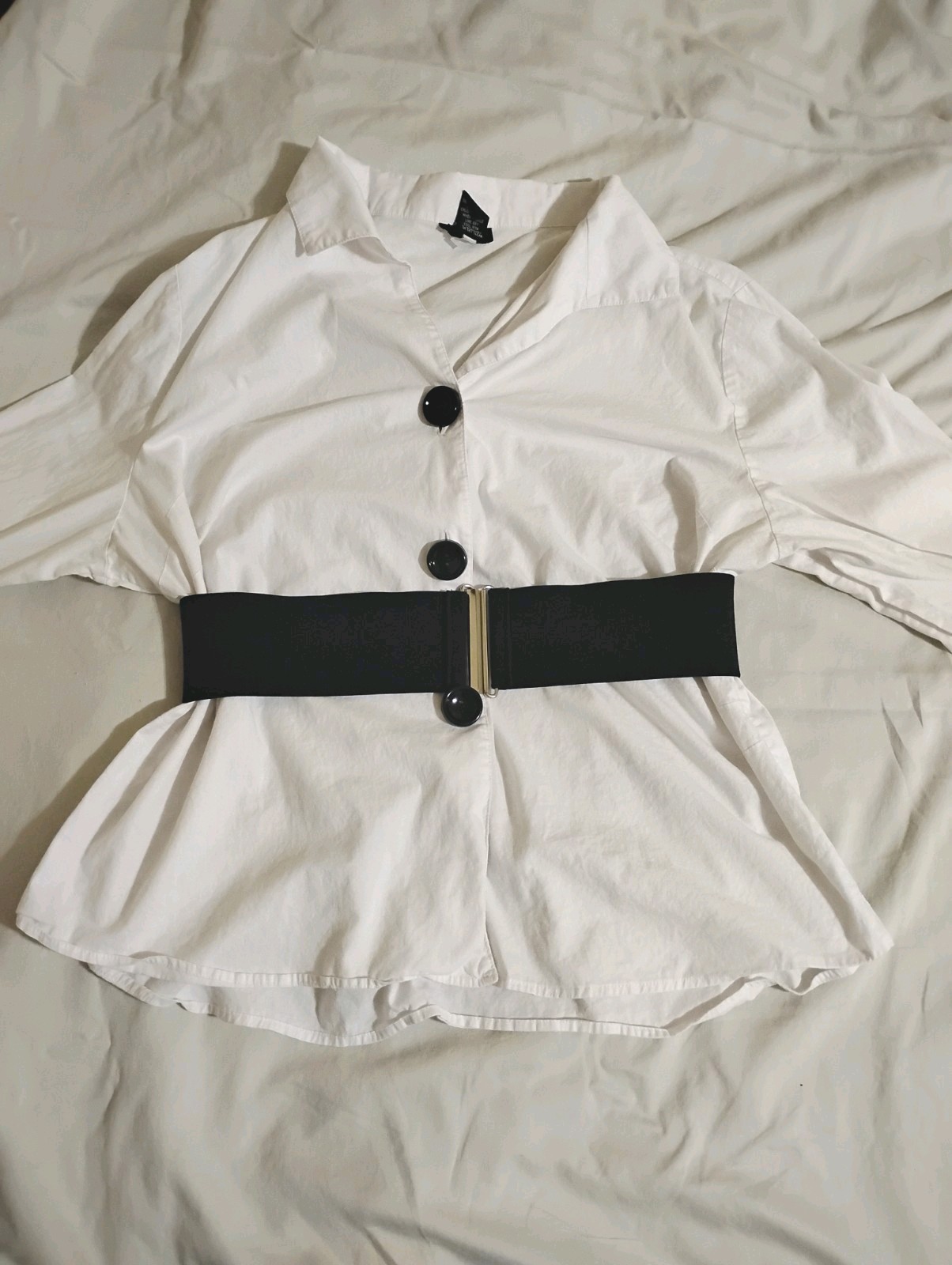 Spense White Collared Button-Up Belted Cotton Spa… - image 1