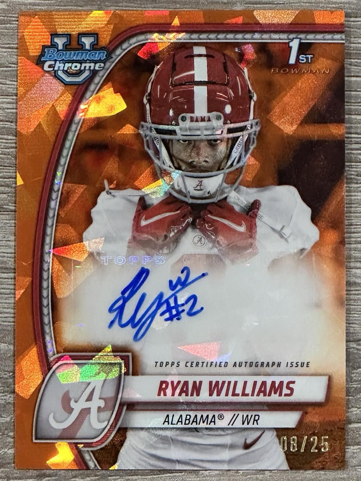 2024 Bowman U Chrome Ryan Williams 1st Bowman Orange Sapphire Ref Auto /25 Bama!