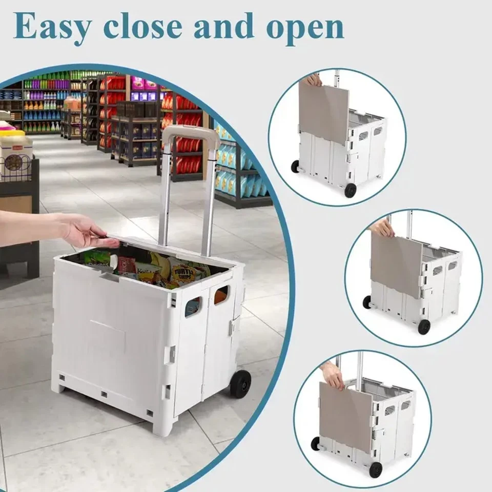 45L Einkaufstrolley Klappbar Einkaufskorb Transporttrolley mit Rollen & Deckel - Bild 3 von 4