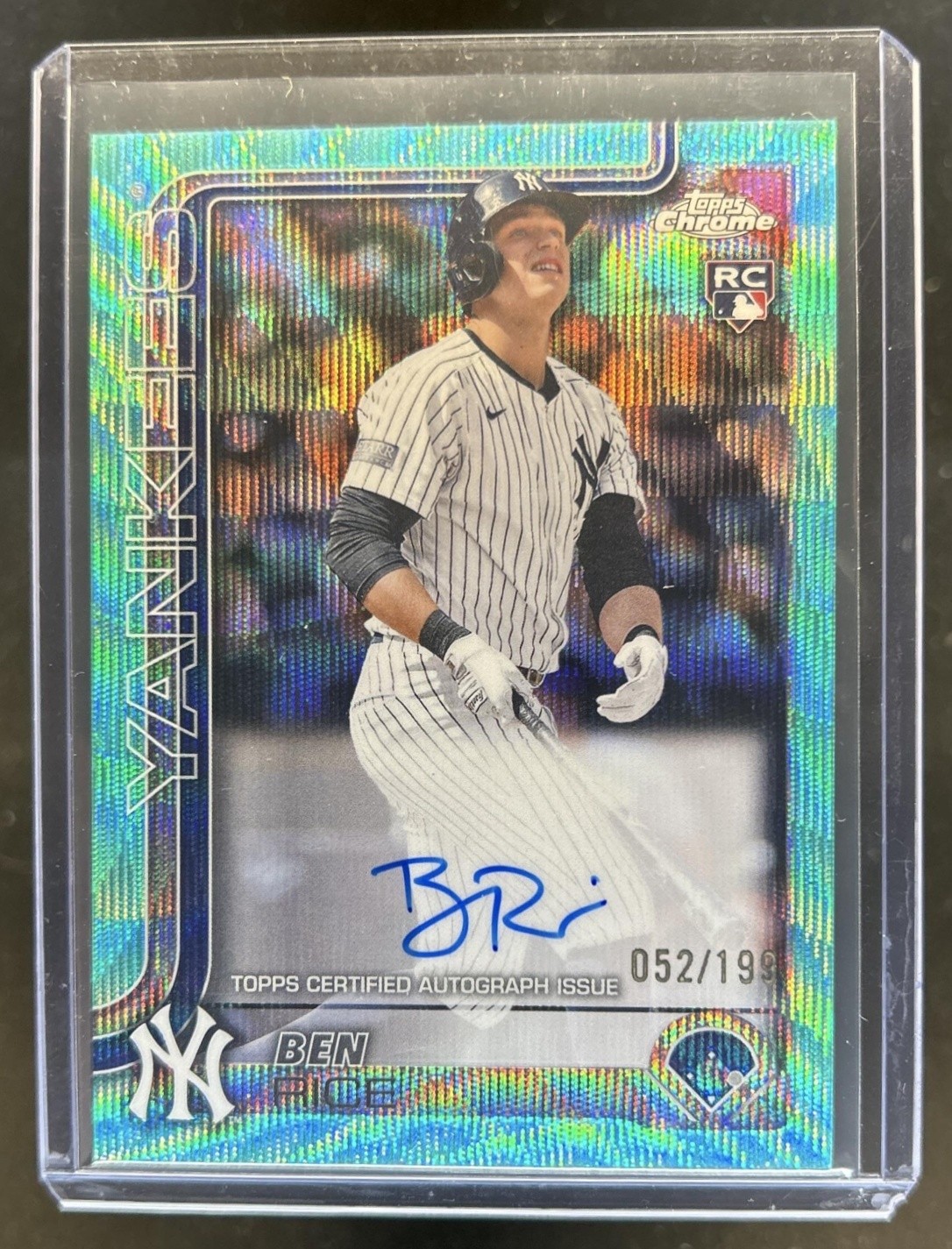 2025 Topps Chrome Ben Rice Rookie Auto RC Aqua Wave Refractor #/199 Yankees