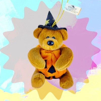 Kurt Adler Halloween October Pumpkin Bear 6'' Plush Light Brown Witch Hat HTF