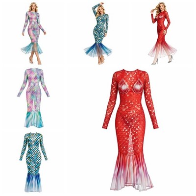 Women Maxi Dress Vacation Sundresses Going Out Long Robe Fish Scale Costume